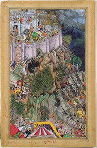 Le forze di Akbar che assediano il forte di Rai Surjan Hada a Ranthambhor nel Rajasthan, nel 1569, dall